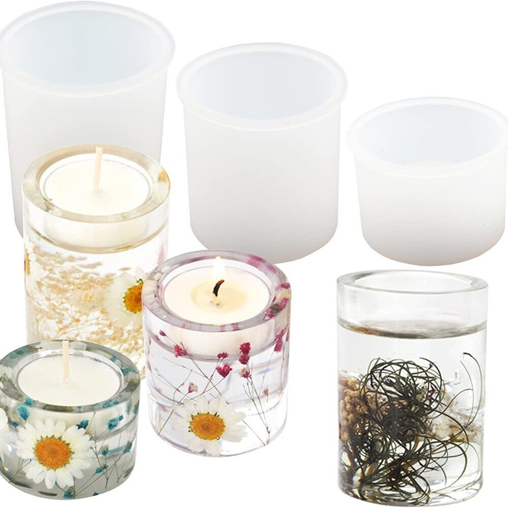 3PCS Tealight Holder Mold Votive Candle Holder Resin Mold Cylinder Silicone Moul